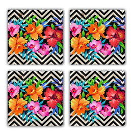 Hermia Set de 4 Alfombrillas de Cristal de Piedra Natural Multicolor
